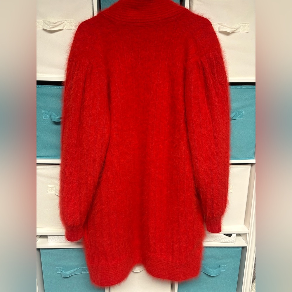 Red Angora Fur Luxury Long Fuzzy Soft Cardigan w/ pockets -Women’s L/XL